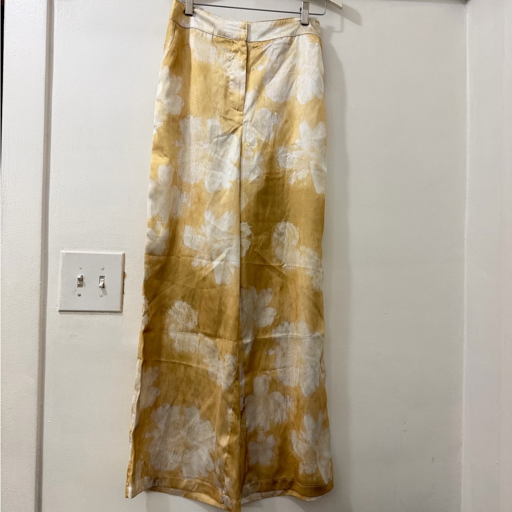 Commense Yellow and White Floral Satin Pants